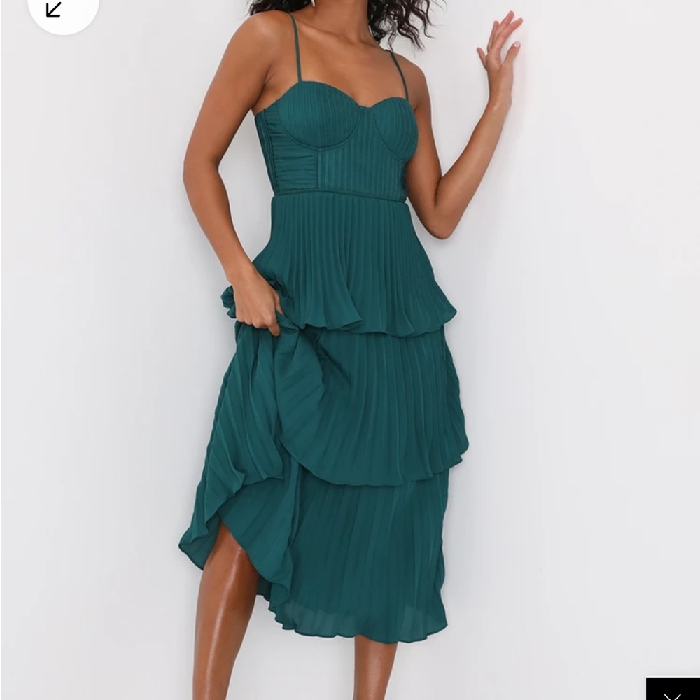 Green Tiered Bustier Midi Dress